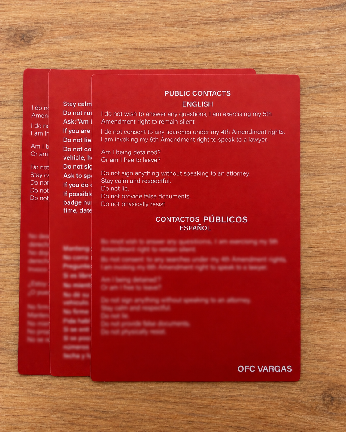 Tarjeta Roja Conoce Tus Derechos 4x6 – Inglés y Español | Código 4