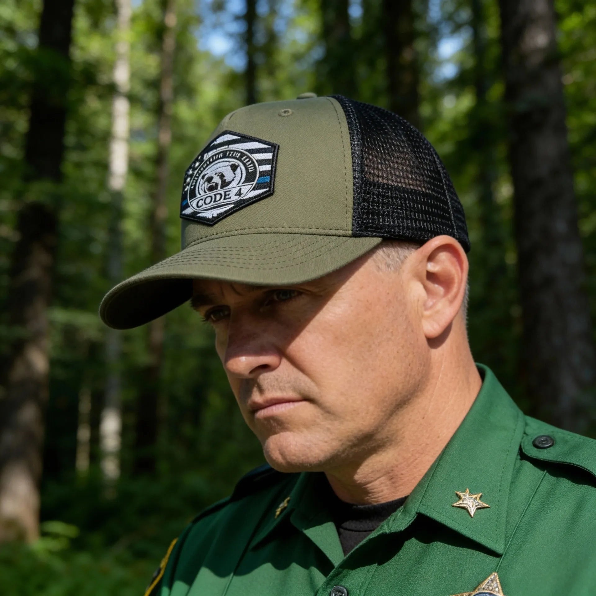 Gorra Thin Blue Line Code 4 de Apoyo Policial + 2 Calcomanías Gratis + Tarjeta Roja | Unisex Ajustable