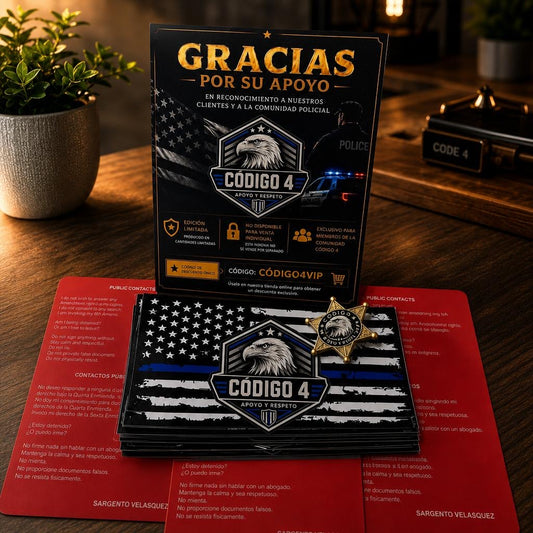 5 Banderas Línea Azul + 3 Tarjetas Rojas “Conoce Tus Derechos” GRATIS + Pin Exclusivo de Reconocimiento + Tarjeta de Agradecimiento con código de descuento
