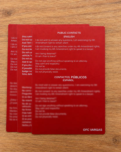 Tarjeta Roja Conoce Tus Derechos 4x6 – Inglés y Español | Código 4
