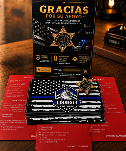 5 Banderas Línea Azul + 3 Tarjetas Rojas “Conoce Tus Derechos” GRATIS + Pin Exclusivo de Reconocimiento + Tarjeta de Agradecimiento con código de descuento