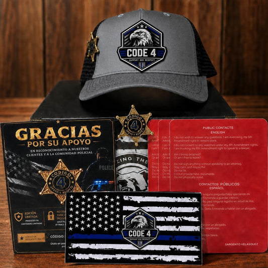 Kit Gorra Código 4 Premium Pin + 3 Tarjetas rojas + 2 Stickers  color gris