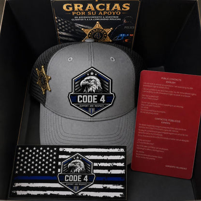 Kit Gorra Código 4 Premium Pin + 3 Tarjetas rojas + 2 Stickers  color gris