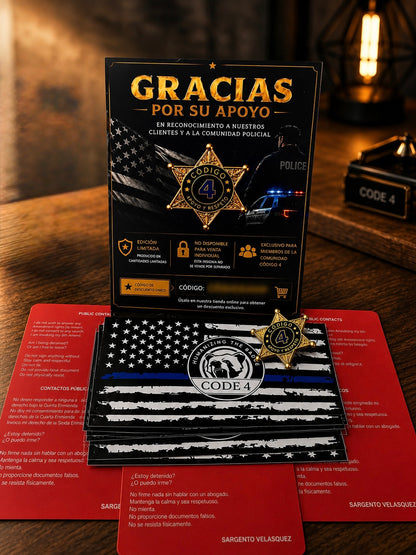 5 Banderas Línea Azul + 3 Tarjetas Rojas “Conoce Tus Derechos” GRATIS + Pin Exclusivo de Reconocimiento + Tarjeta de Agradecimiento con código de descuento