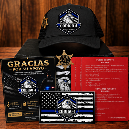 Kit Gorra Código 4 Premium Pin + 3 Tarjetas rojas + 2 Stickers